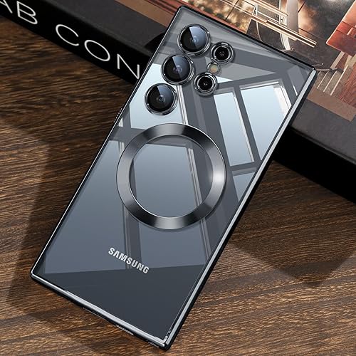 JUESHITUO Funda para Samsung Galaxy S24 Ultra con cubierta integrada para lente de cámara compatible con Magsafe Parachoques suave brillante