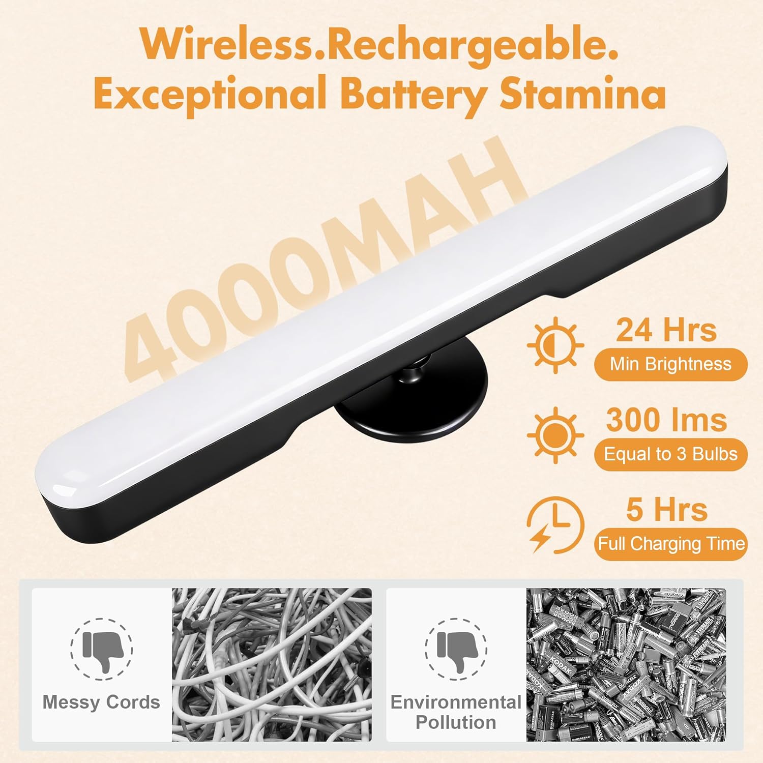 Set of 2 Wireless Vanity Makeup Lights for Mirror, Rechargeable LED Stick On Light Bar for Bathroom Mirror with Dimmable 3 CCT, Long Battery Life Cordless Light Valentine’s Day gift for Women(Black)