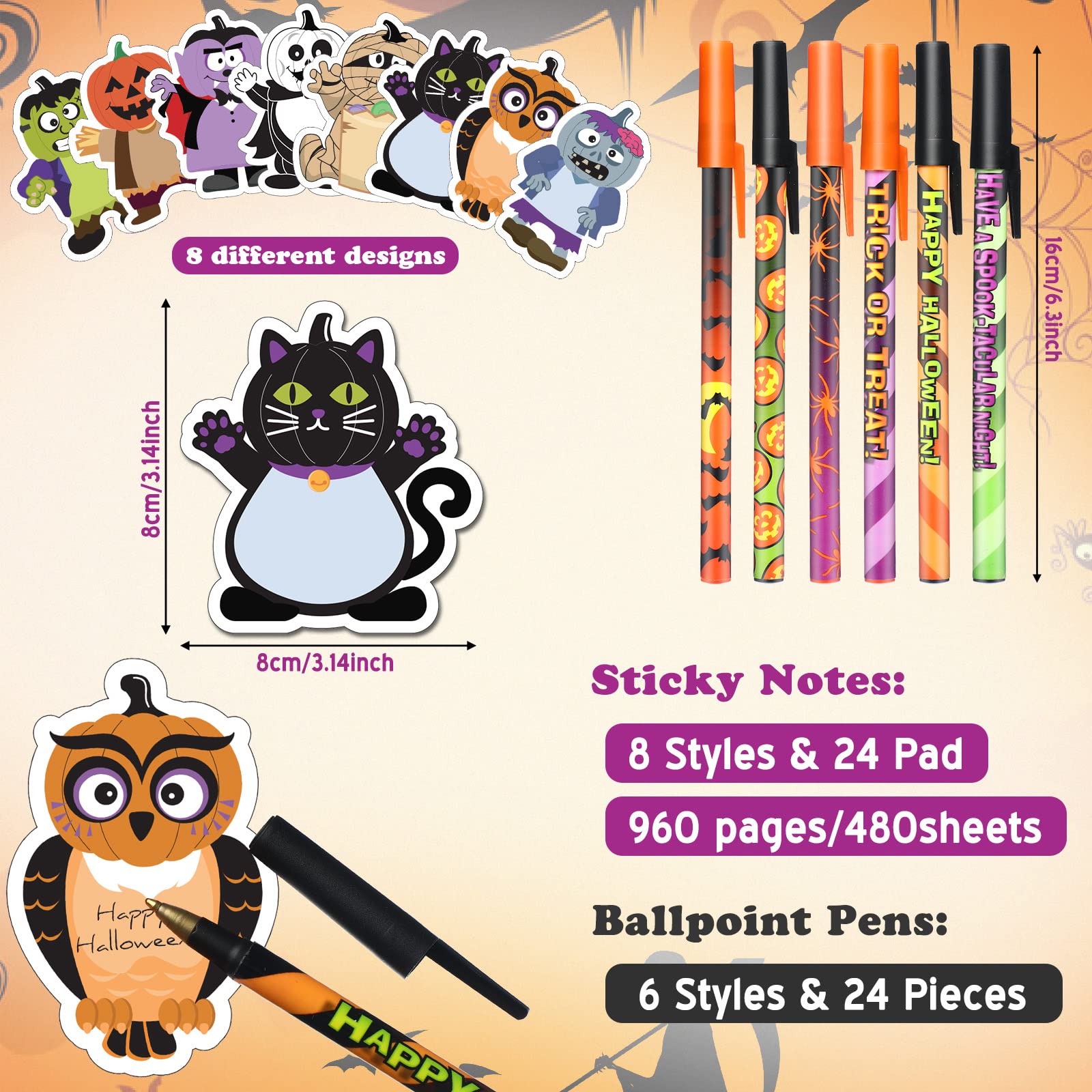 Wollmix 24-Pack Pink Halloween Gift Bags - Cute Ghost & Pumpkin Treat Bags With Handles, 6x3x8 Inch, Party Favor Supplies - View #8