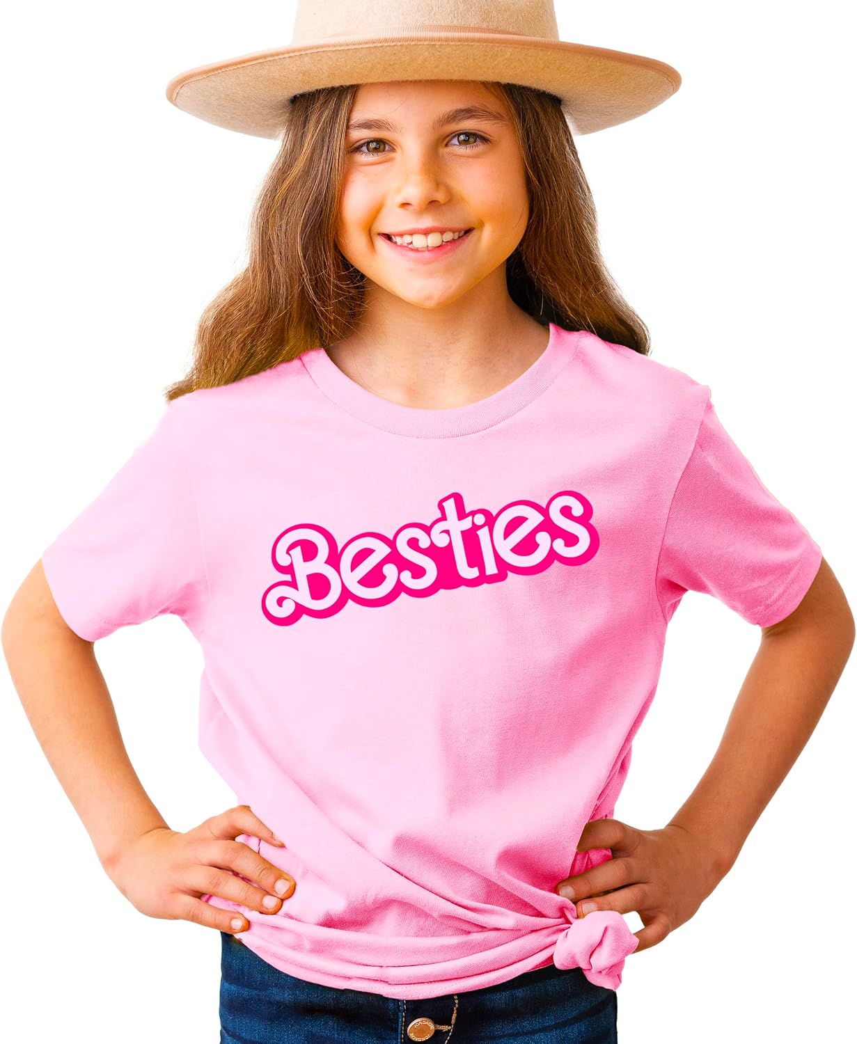 Olive Loves Apple Besties Shirt for Girls Teens and Women Girly Pink Matching Best Friend Tee for Adults and Kids