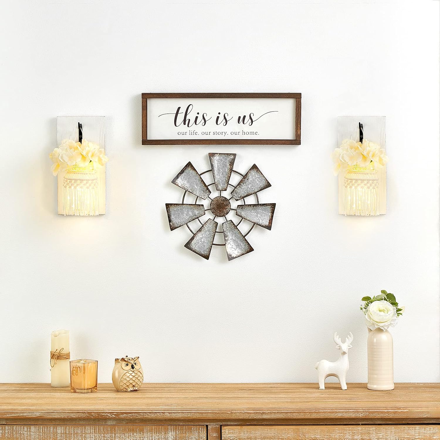 Mkono 11.5" Small Windmill Wall Decor, Metal Rustic Farmhouse Home Art