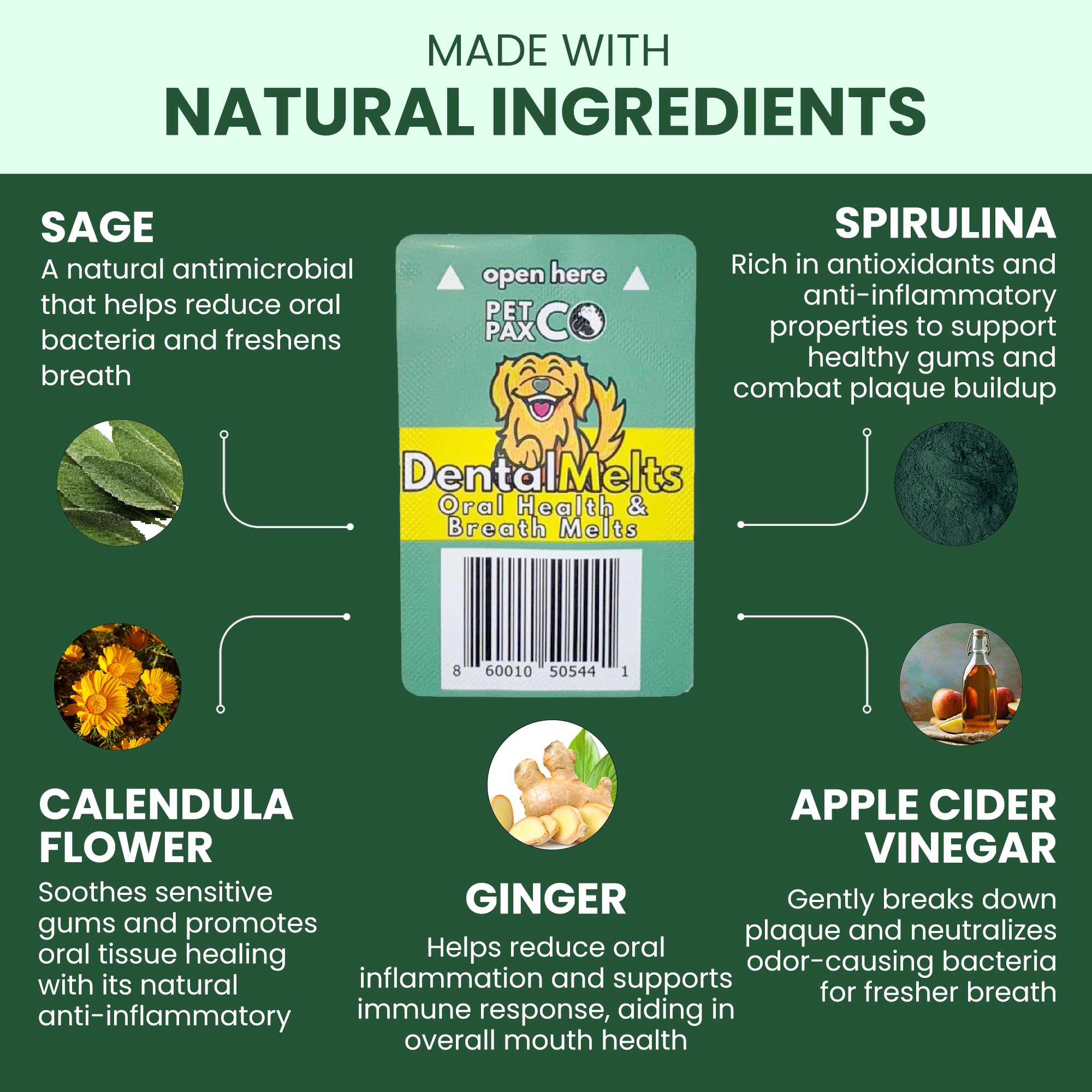 Bad Breath Oral Support for Dogs 5 in 1 – 10 Oral Melts – Natural Sage, Spirulina, Apple Cider Vinegar – Dog Dental Care Products & Breath Freshener – Fast Dissolving Dog Breath Treats - image 3