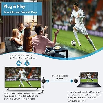 جهاز إرسال واستقبال HDMI لاسلكي من TIMBOOTECH بدقة 4K، مجموعة تمديد HDMI لاسلكي 5G لوسائط البث والفيديو/الصوت/الملفات لأجهزة الكمبيوتر المحمولة والكاميرات وصناديق الكابلات وNetfix وPS5 والهاتف إلى الشاشة وجهاز العرض والتلفزيون عالي الدقة 165 قدمًا
