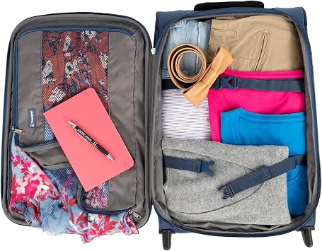 Travelpro Tourlite Softside 22 Expandable Carry-On Rollaboard (2-Wheel) Lightweight Luggage, Blue Suitcase