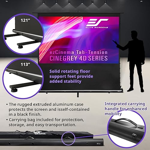Miniatura 6 de Elite Screens ezCinema Tab-Tension CineGrey 4D, 116 pulgadas 169, rechazo manual de luz ambiental ISF para techo, pantalla de proyector portátil de