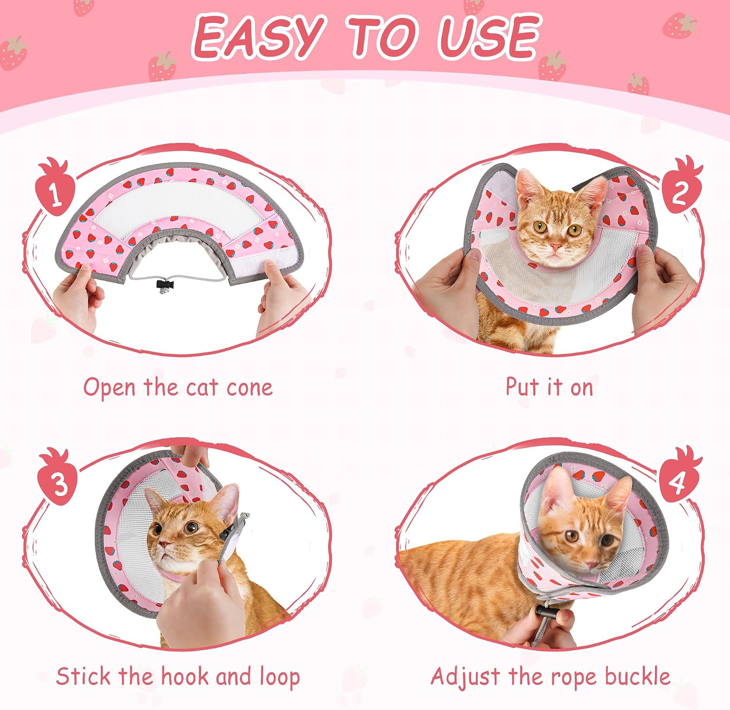 Cat Cone Collar Soft - Adjustable Cat Recovery Collar Kitten Lightweight Elizabethan Collar to Stop Licking Pet E Cone for Small Medium Cats After Surgery Prevent from Licking Wounds (Pink, M)