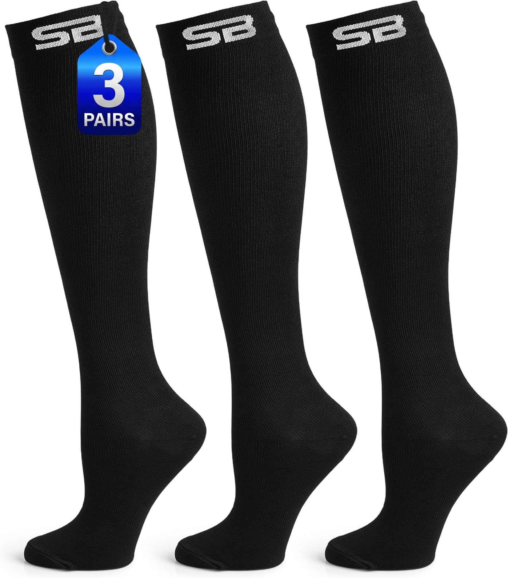 SB SOX 3-Pair Compression Socks (15-20mmHg) for Men & Women โ Comfortable Socks, Easy to Put On โ Best Socks for Daily/Any Use, Running, Nurse, Travel