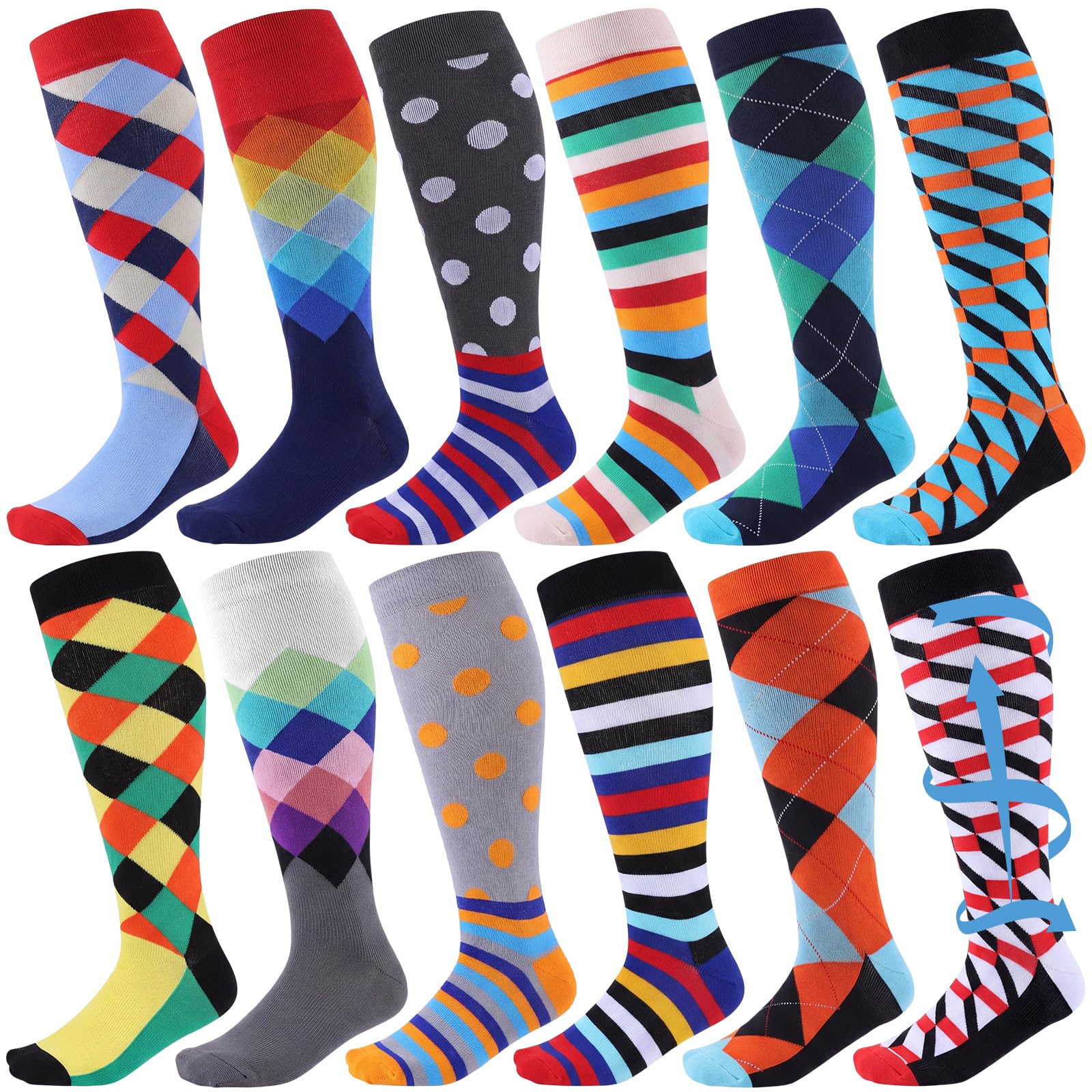 Shyyween 12 Pairs Men Knee High Compression Socks
