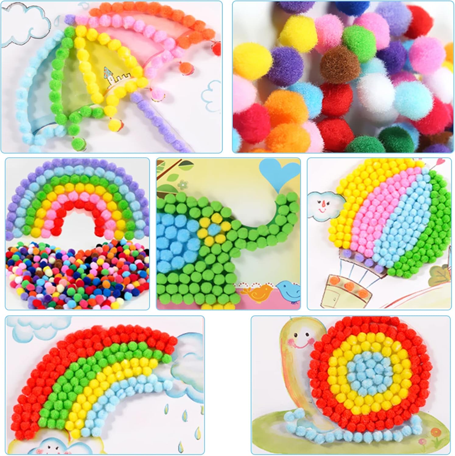 Acerich 2000 Pcs 1cm Assorted Pompoms Multicolor Valentine Day Arts and Crafts Fuzzy Pom Poms Balls for DIY Creative Crafts Decorations