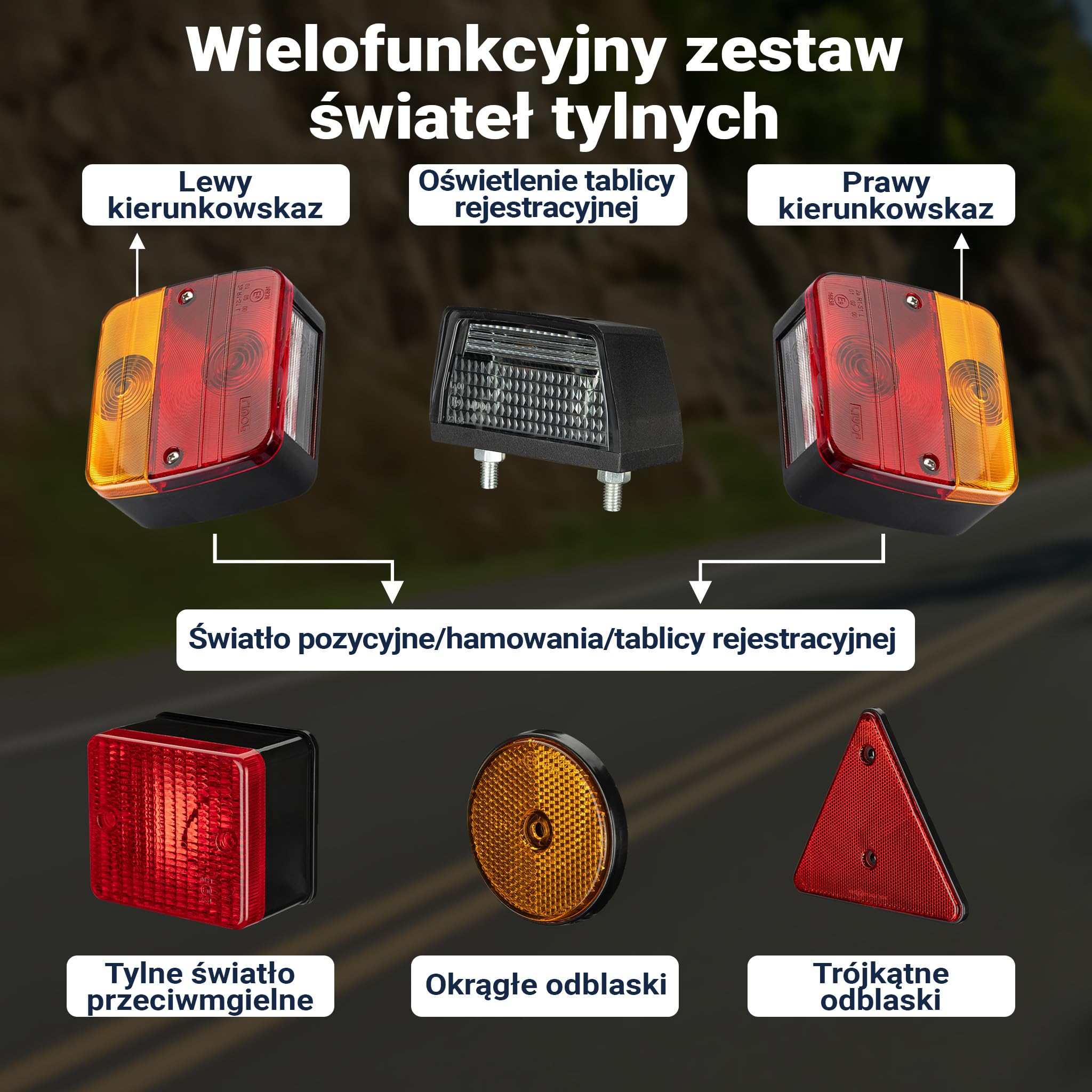 Wiltec Zestaw świateł do przyczepy z 7-pinową wtyczką światła reflektory i kabel do przyczep