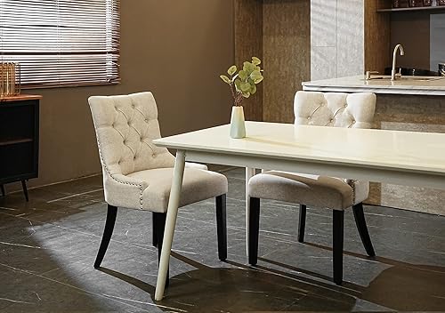 Miniatura 2 de asunflower Juego de 2 sillas de comedor tapizadas capitonadas de tela con patas de madera negra sillas laterales modernas para comedor sala de estar