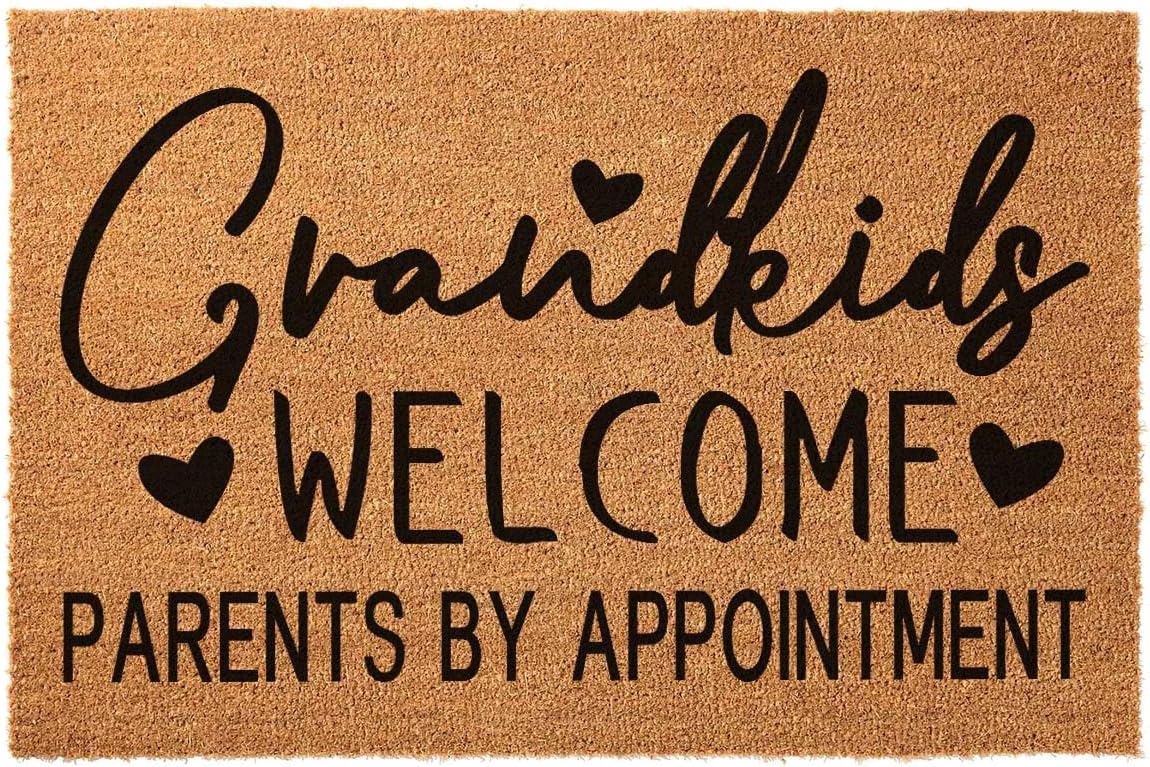 Funny Coir Doormat Grandkids Welcome Parents by Appointment Welcome Front Porch Decor For The Entrance Way Personalized Heavy-Duty PVC Back Non Slip Outdoor Coir Doormat 23.6 x 15.7 inch