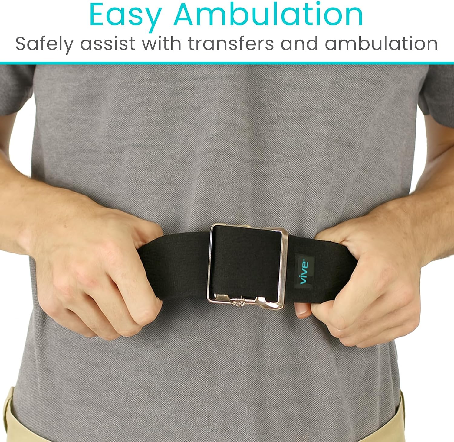 Vive Gait Belt (54 Inch) - Transfer Assist Device for Caregiver, Nurse, Therapist, Seniors, Elderly, Bariatric, Occupational and Physical Therapy - Medical Nursing Safety - Walking & Standing Aid