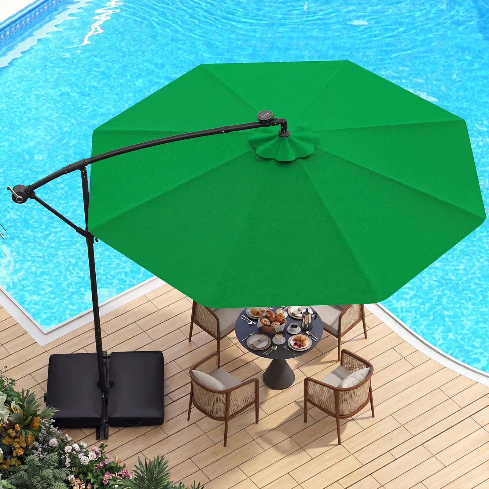 COSTWAY Parasol przeciwsłoneczny 300 cm ze stojakiem i diodami LED, parasol przeciwsłoneczny z korbą, parasol ogrodowy, ochrona przed promieniowaniem UV, parasol na taras, do ogrodu, na basen, taras