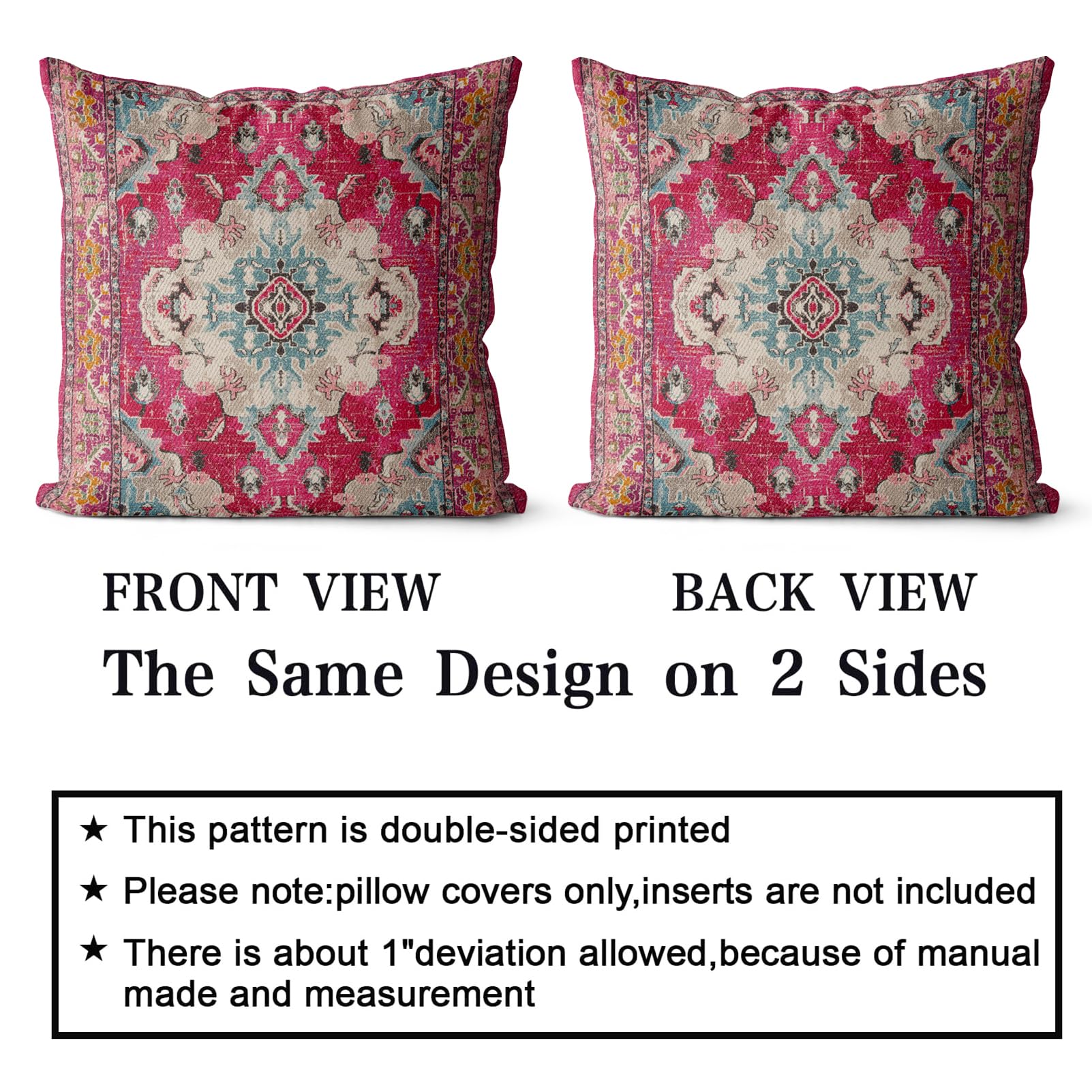 Snycler - Juego De 2 Fundas De Almohada Bohemias De 24 X 24 Pulgadas, Diseño De Mónaco, Alfombra Persa De Doble Cara, Funda De Almohada Suave De Algodón Para Sofá, Cama Decorativa