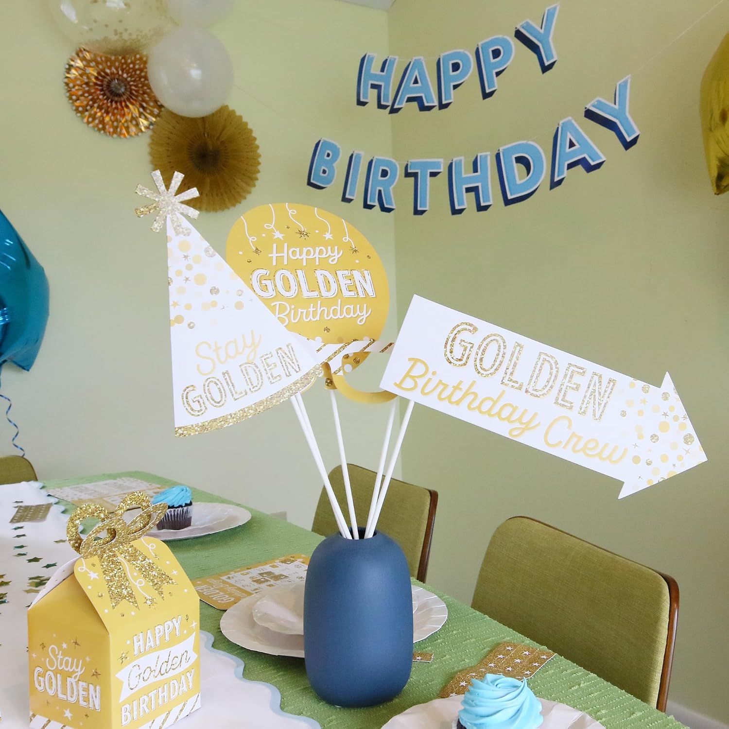 Golden Birthday Photo Booth Prop Kit, DIY Cardstock Props - 20pc image 3