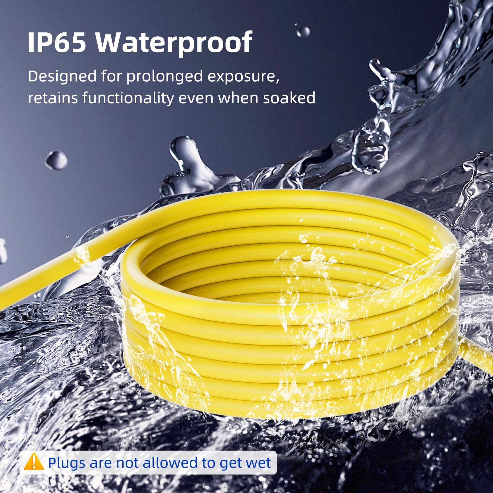 Cable de extensión para exteriores de 25 pies con múltiples tomas, calibre 12, cable de extensión amarillo impermeable con 3 tomas, cable de alimentación de 3 clavijas para luz