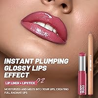 Vista 5 de Juego combinado de 2 delineadores de labios y lápiz labial, 2 en 2, impermeable, de larga duración, lápiz delineador de labios mate y brillo labial