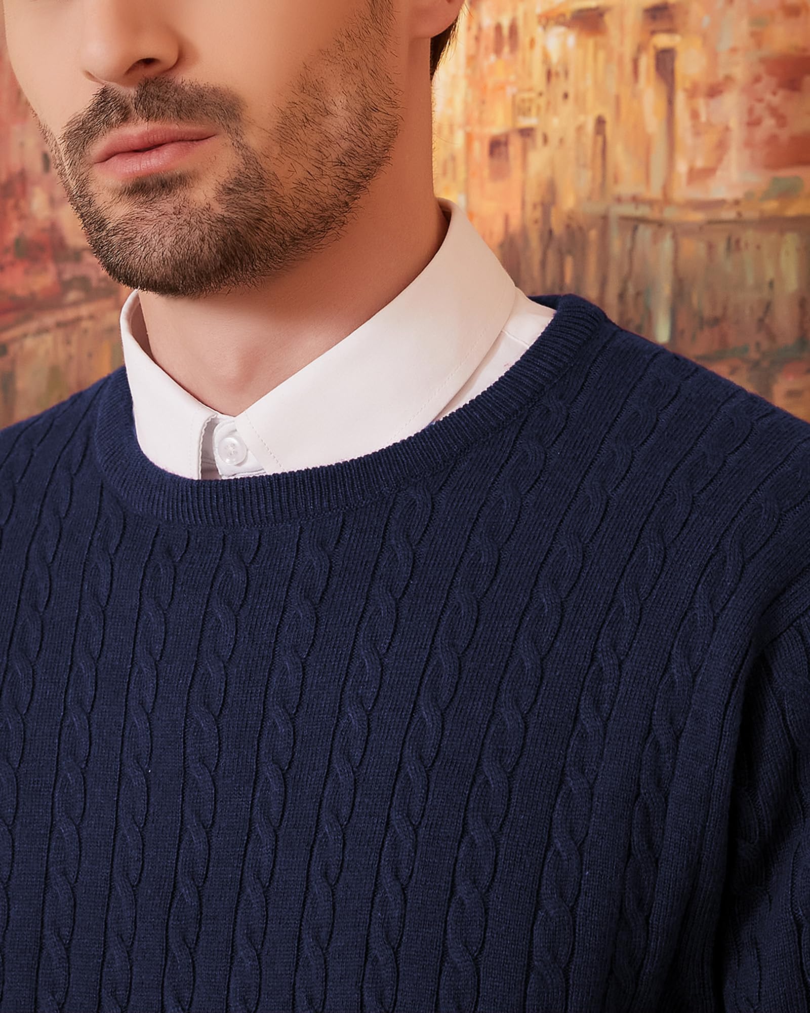 Kallspin Maglione Pullover da Uomo a Maniche Lunghe in Misto Lana con Scollo Tondo