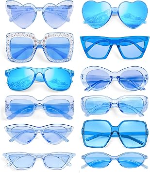 Pibupibu 12 Pack Mixed Style Party Sunglasses Bulk Classic Retro Y2K Glasses Funky Eyewear Costume Accessories