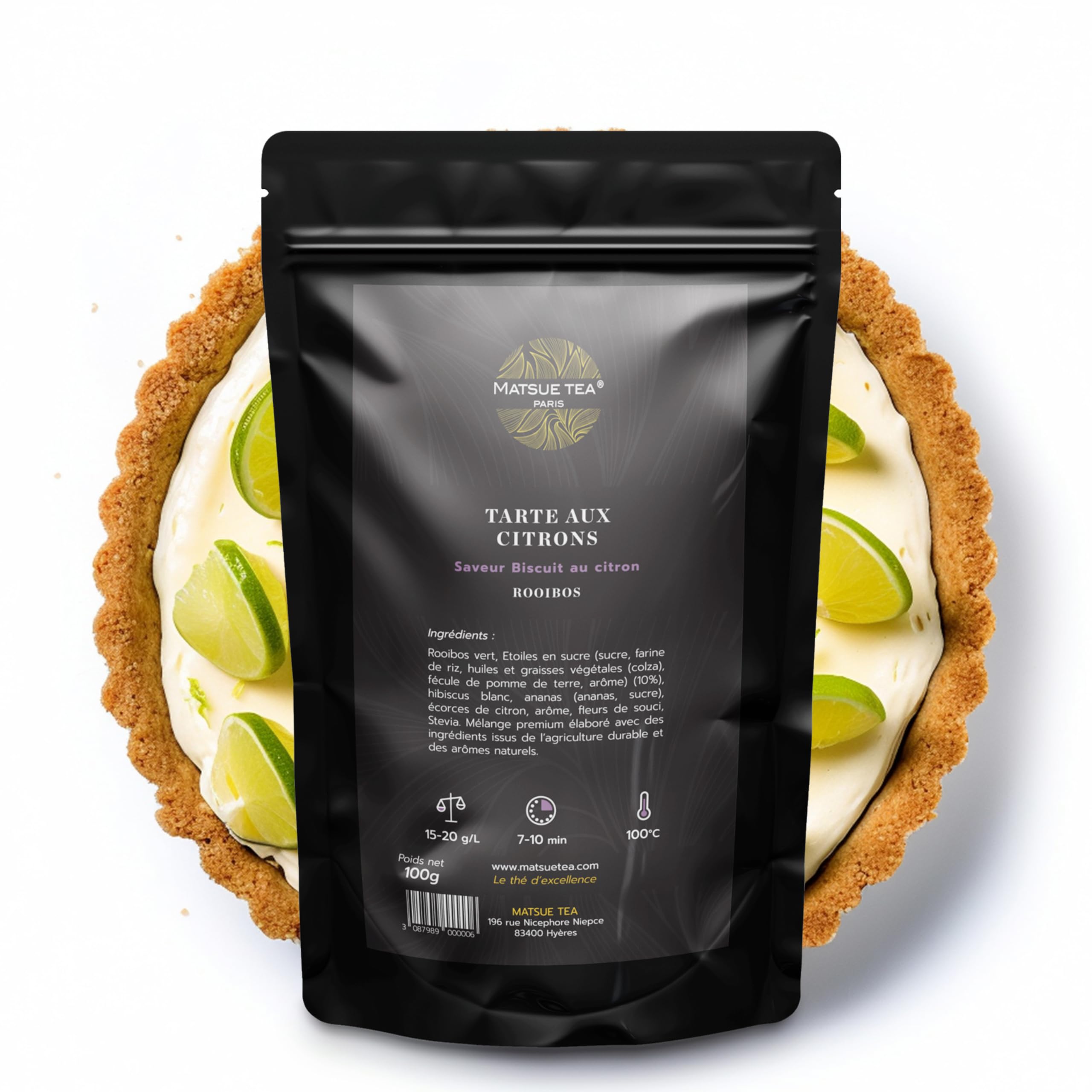Matsue Tea - Tarte aux citrons Naturel - Rooibos en vrac - Saveur Biscuit aux Citrons - 100% Naturel - Qualité Premium - Tisane de Rooibos Naturel et Rafraichissante - 250 g