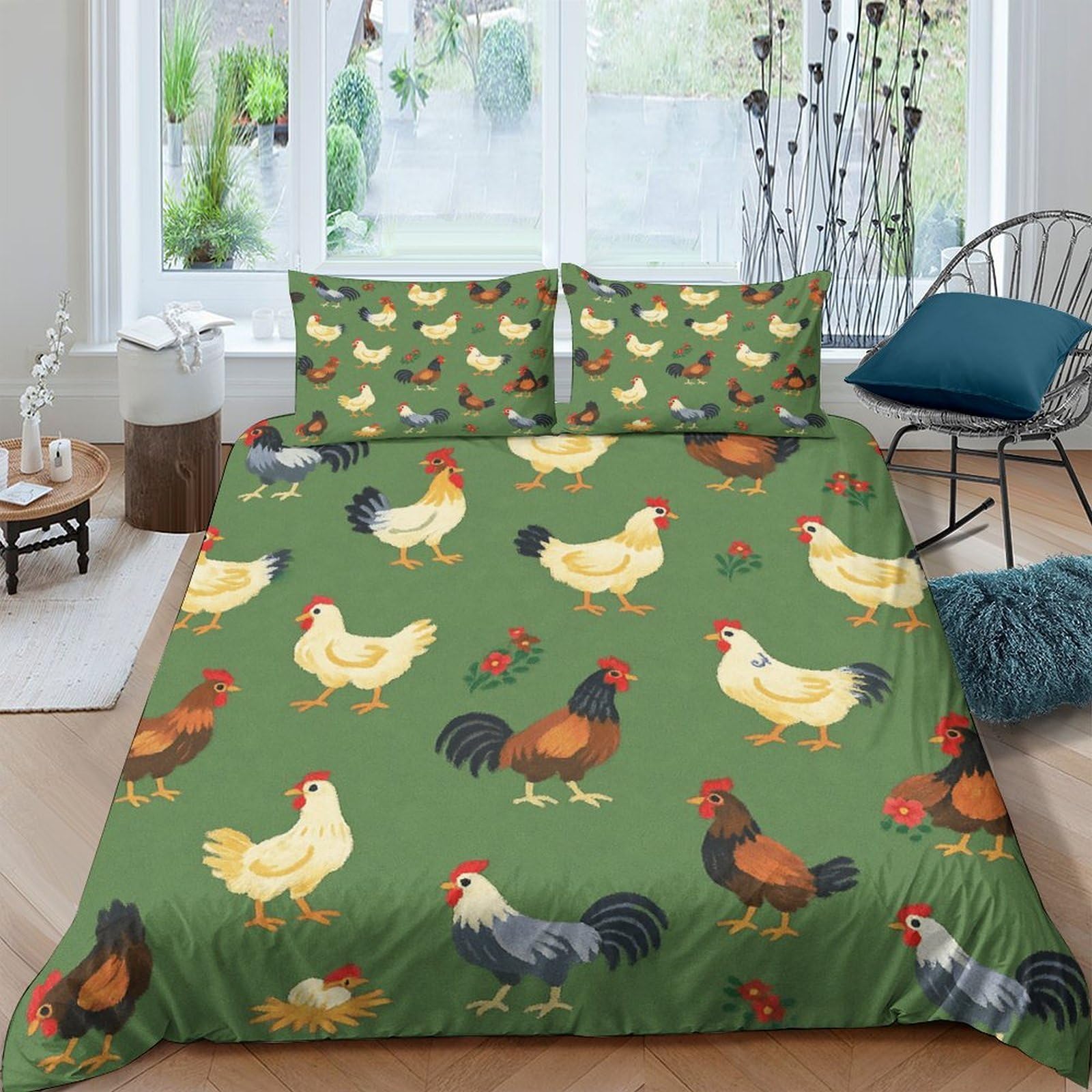 Ctjqhvkz Style-1 3D Printed Chicken Farm Fitted Sheet Microfiber Soft Green Hen Pattern Mattress Cover For Bedroom Guest Room Mattress Protection Decor Single（135X200cm）