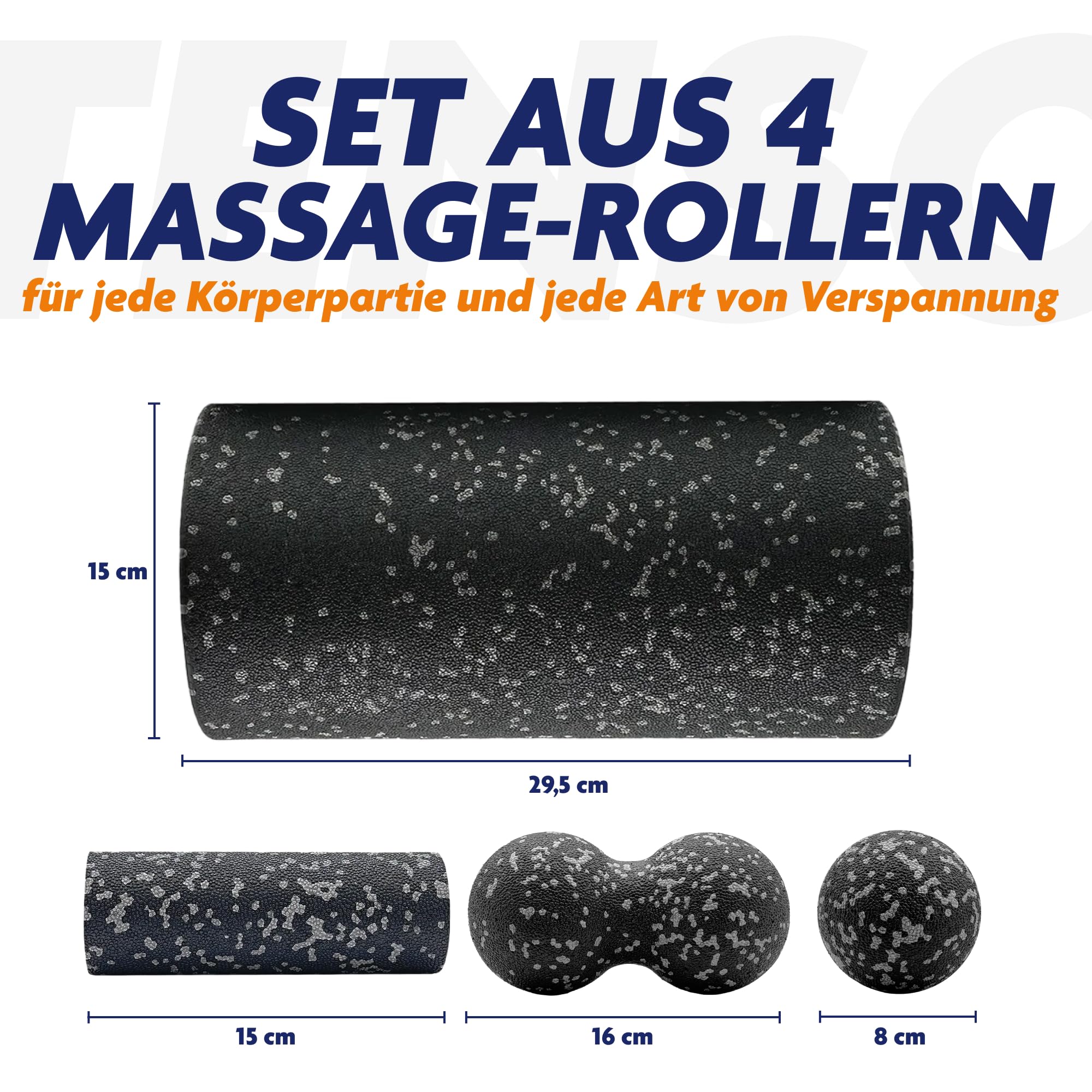 Tenso Faszienrollen 4-IN-1 SET — Mittelharte Faszienrolle + Duoball + Triggerpunkt-Ball + Mini-Rolle für Rücken & Wirbelsäule, Premium EPP-Schaum, Hypoallergen,