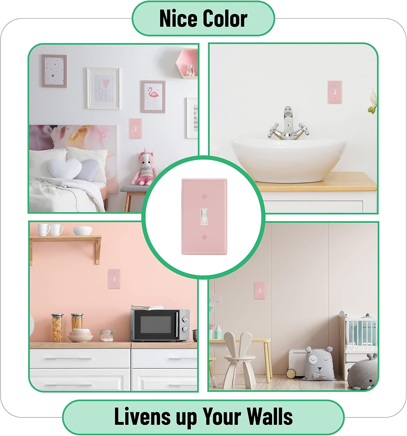 Bates- Light Switch Plates, 2 Pack, Pink Light Switch Cover Plate, Light Covers for Light Switch, Outlet Plate Cover, Light Switch Plate, Light Plates Switch Covers, Wall Switch Plate Cover