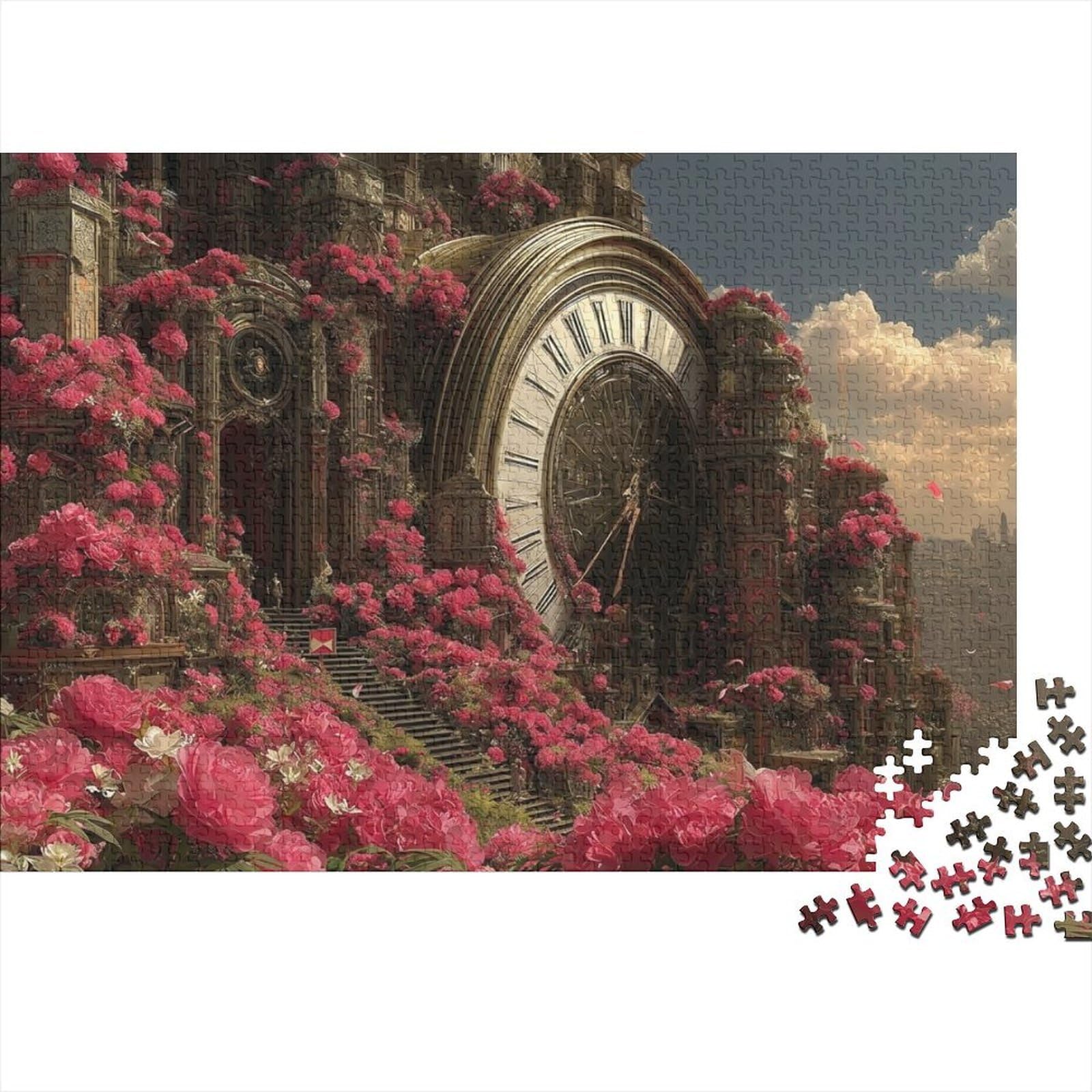 Classic Clock Garden Lead Paper 1000 Piece Jigsaw Puzzle Educational Brain Teaser Thick Adult Puzzle Home Decor Gift 52x38cm/1000pcs