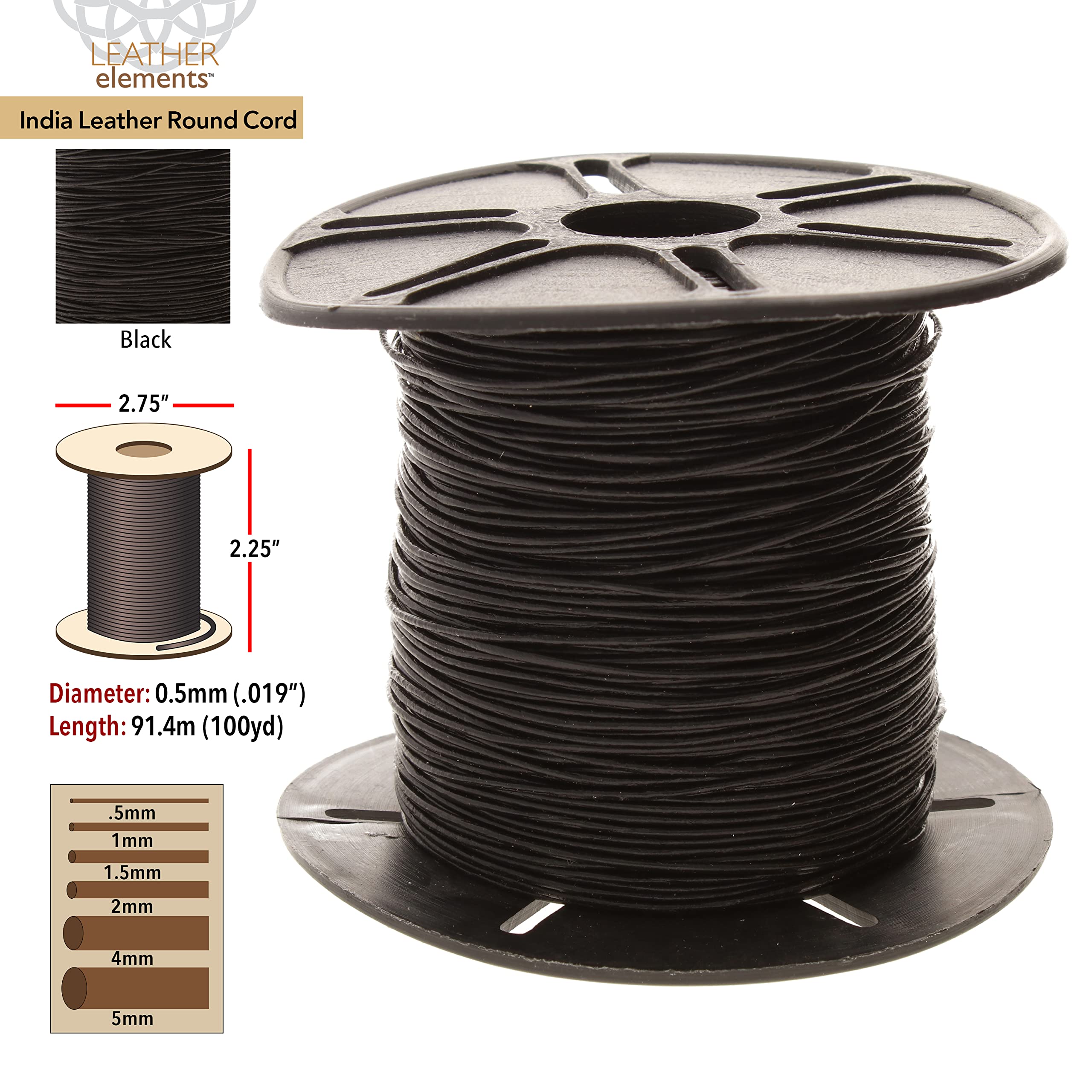 The Beadsmith Lederband - Schwarz - 0,5 mm Spule - 91,44 Meter - indisches Lederband ideal zum Flechten, Perlen, Halsketten, feine Schnürung, Haarschmuck & DIY Schmuckherstellung