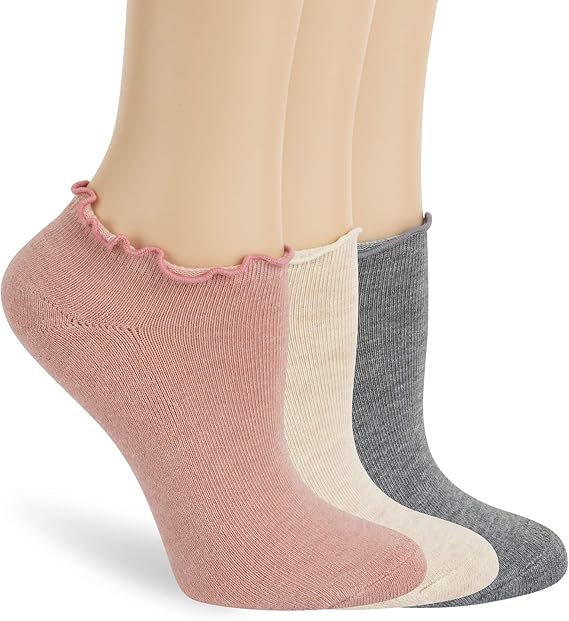 LEMON Women's 3 Pack Cloud Lettuce Edge Low Cut Sock, Blushed, One Size