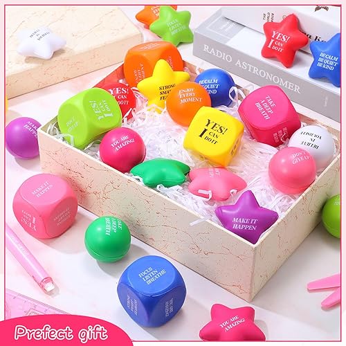 Miniatura 6 de Jenaai 60 bolas de estrés coloridas con citas motivacionales, cubos de juguete de mano de estrella, bola de espuma inspiradora, bola de alivio