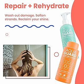 AQUA GUARD Swim Hair Rescue Bundle | Pre-Swim Protection & Post-Swim Repair Kit | Includes Hair Defense, Shampoo, Conditioner, Detangler, Hair Mask & SPF Skin Defense | Chlorine Care For Swimmers