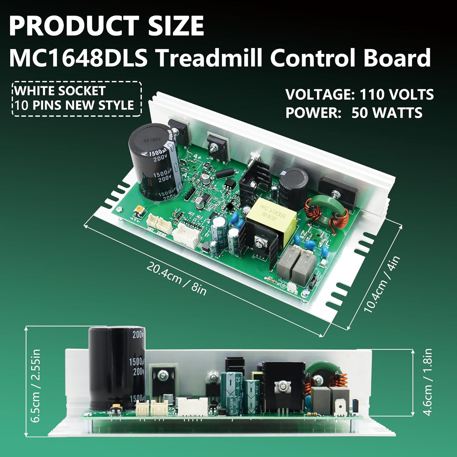 MC1648DLS 406077 Treadmill Control Board,Motherboard Treadmill Motor Controller,Fit for Nordic-Track/FreeMotion/Proform Treadmill Parts，White Sockets 10 Pins 110V Replace MC1648DLS-JST ZE0824