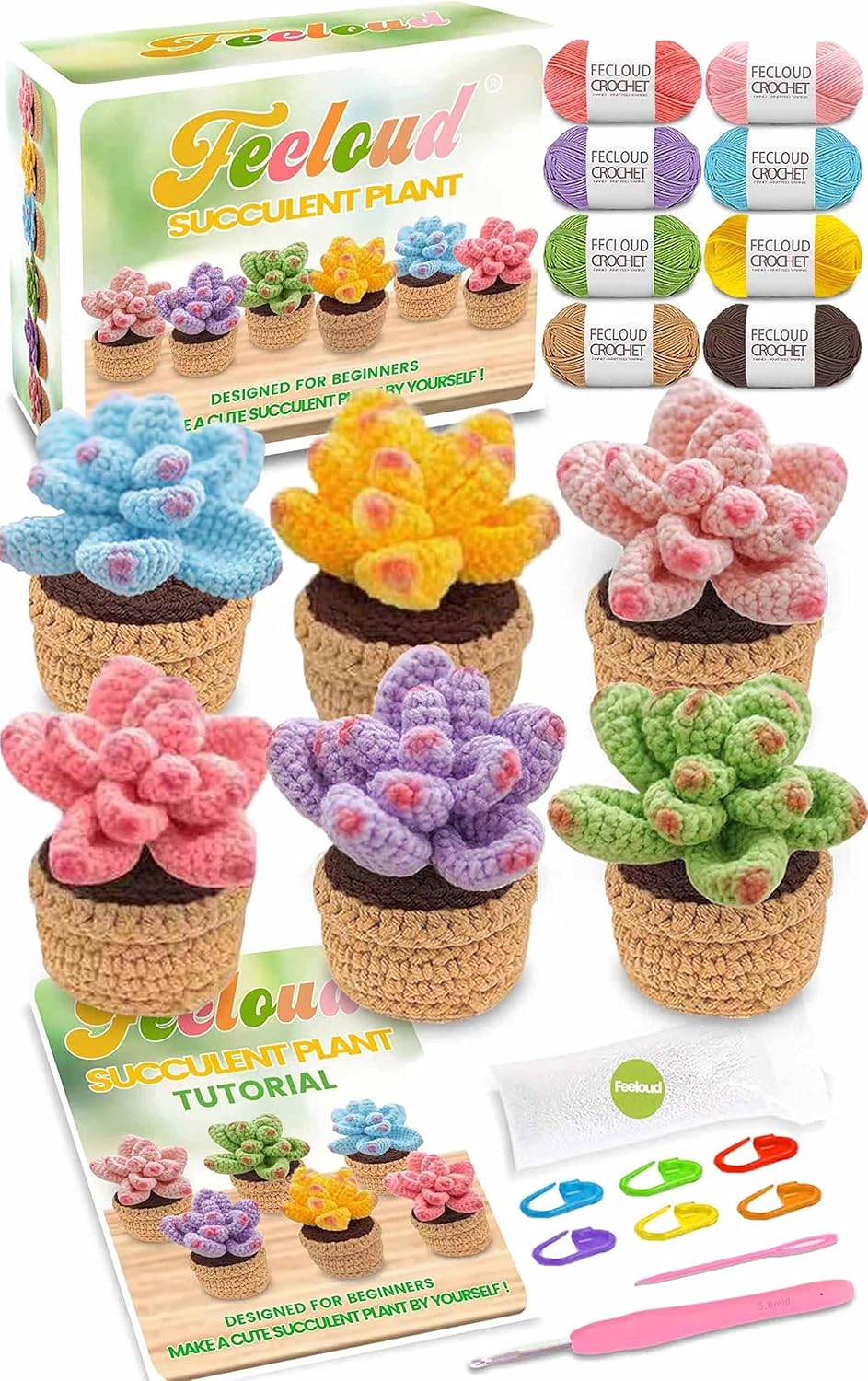 FECLOUD Crochet Knitting Kit for Beginners 6Pcs