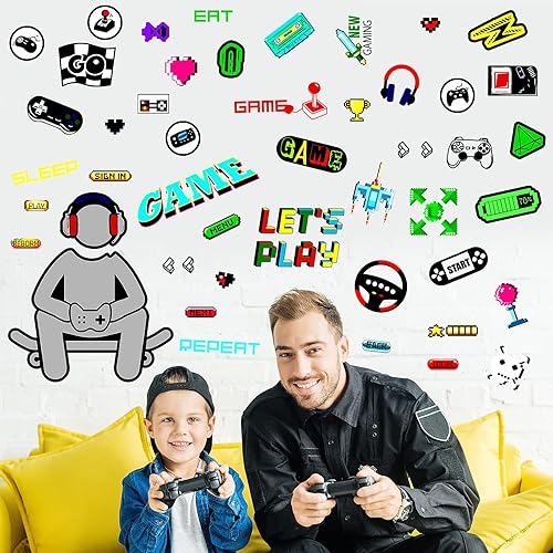 Miniatura 6 de 54 calcomanías de pared que brillan en la oscuridad, controlador 3D, decoración de habitación de videojuegos, para niños, niñas, dormitorio, sala de