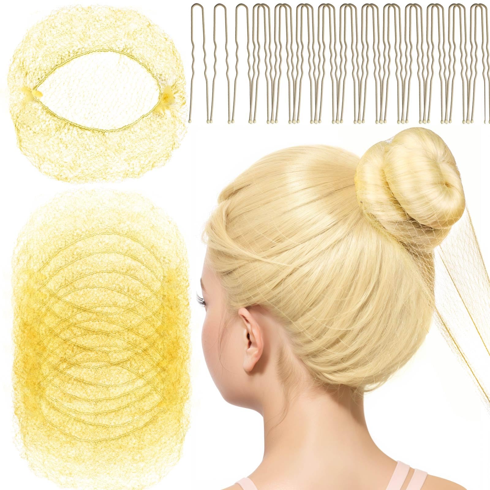 FANDAMEI Hair Net for Kids, 30cm Invisible Hair Nets 20PCS with 40PCS U Shaped Hair Pins, Hair Nets for Buns, Bun Hair Nets for Ballet Girls Hair