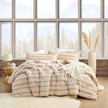 Coma Inducer Cozzzzzzzzy King Oversized Comforter Set - Almond Cream Stripe