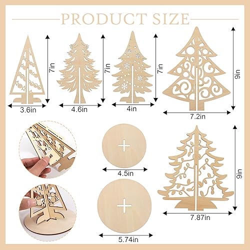 Miniatura 2 de Juego de manualidades de Navidad, árbol de Navidad 3D de madera, rebanadas de madera sin terminar para pintar, adornos de árboles de Navidad,