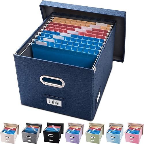 PRANDOM Caja organizadora de archivos, juego de 1 carpeta plegable decorativa de lino para almacenamiento de archivos colgantes con tapas, gabinete