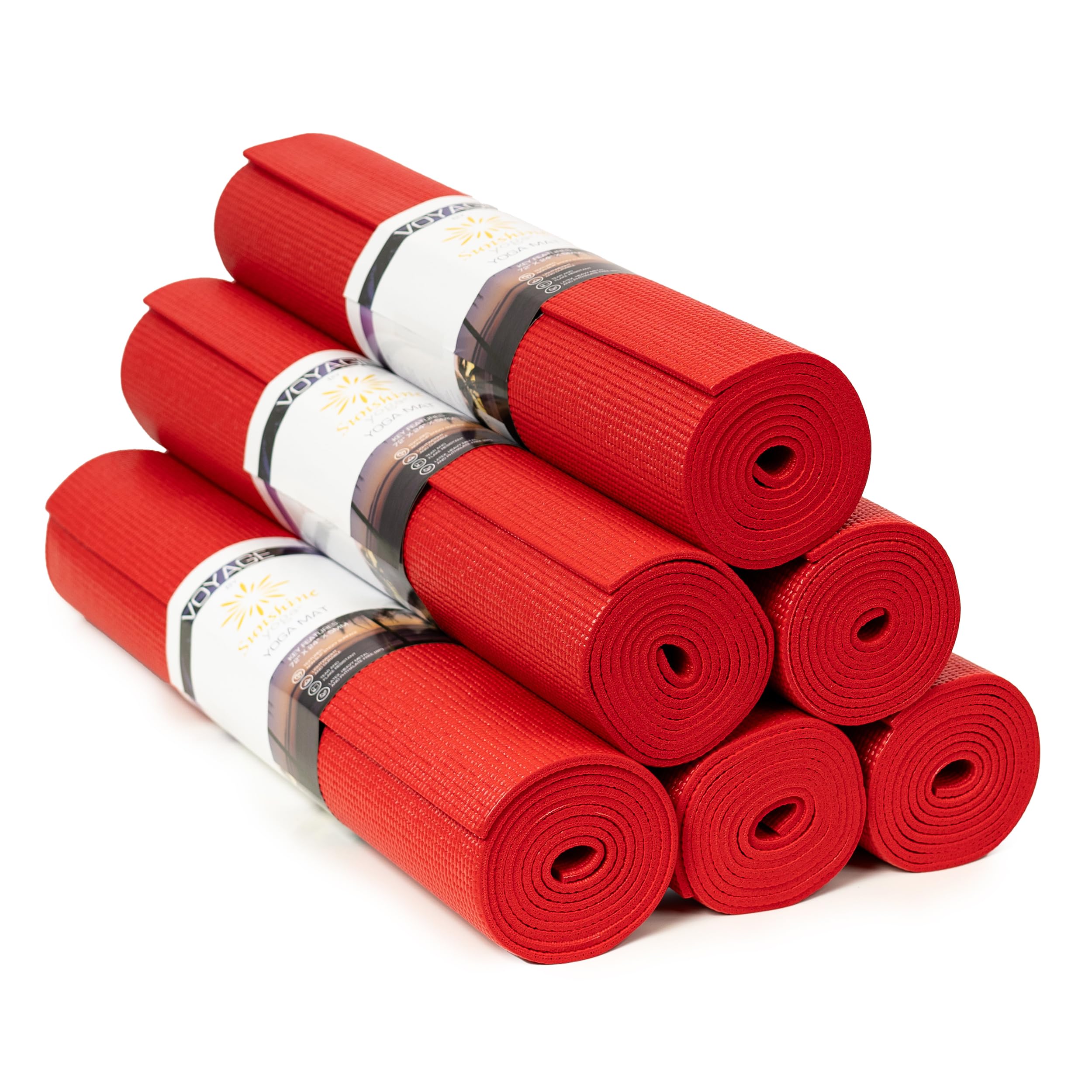 Sunshine Yoga Voyage Yoga Mat 6 Pack 72 x 24 Professional Studio and Gym Bulk Yoga Mats 5mm