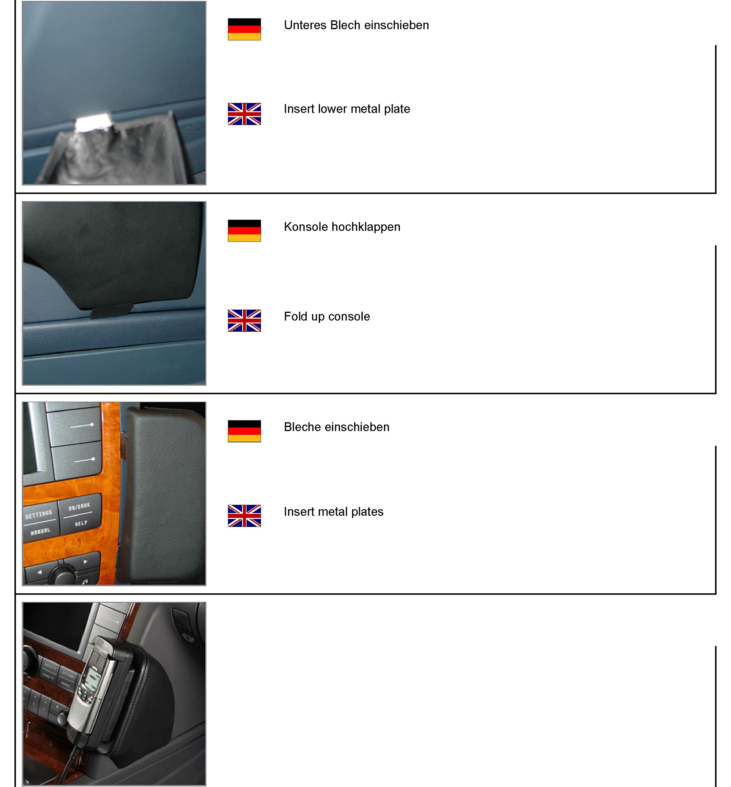 KUDA Uchwyt na telefon komórkowy pasujący do VW Phaeton od 05/2002 - konsola telefoniczna do smartfonów, telefonów komórkowych, nawigacji i innych - konsola ze sztucznej skóry, czarna, 096635