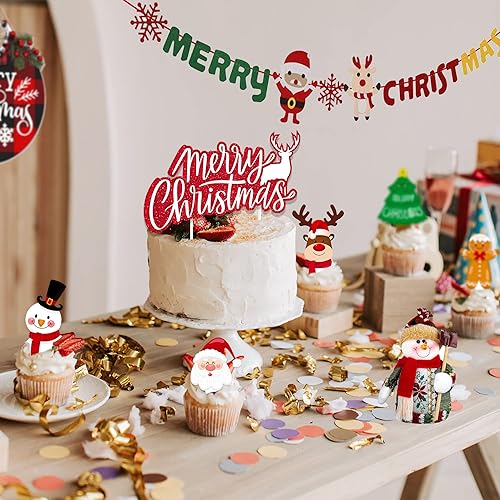 Miniatura 5 de Juego de 73 piezas de adornos de cupcakes de Navidad para árbol de Navidad, muñeco de nieve, Papá Noel, pan de jengibre, reno, elfo, tema,