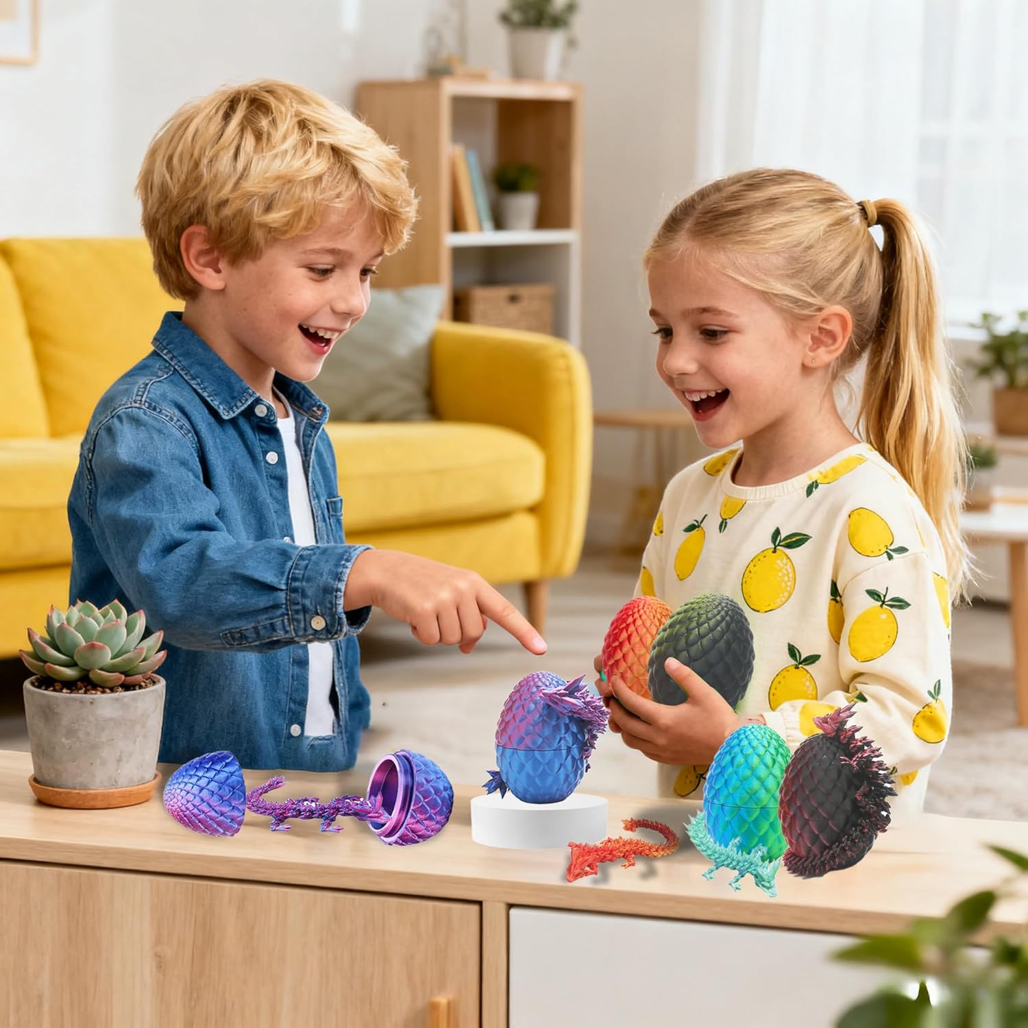 6PCS 3D Printed Dragon Eggs,Dragon Eggs with Dragon Inside – 3D Printed Toys, Mystery Crystal Dragon Egg for Easter Basket Stuffers Fidget, Unique Gift Set