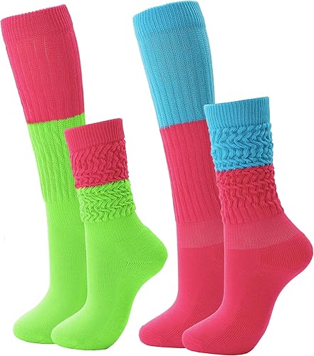 Calcetines holgados de neón para mujer de los años 80 y 90, calcetines altos hasta la rodilla, suaves y extra largos, calentadores de piernas,