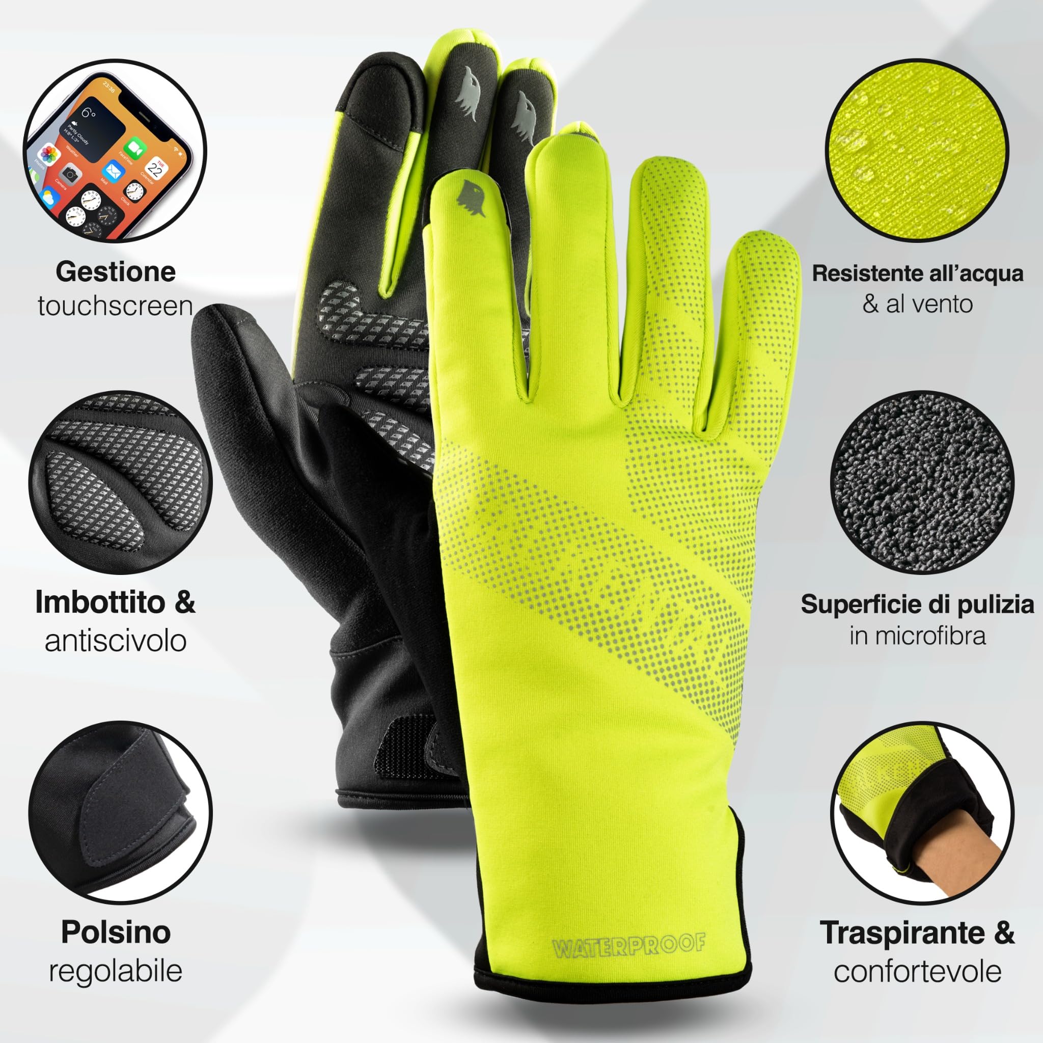 Valkental® Guanti da ciclismo impermeabili con isolamento 3M | Imbottiti e aderenti | Guanti invernali e per mezze stagioni [uomo & donna] con funzione touchscreen
