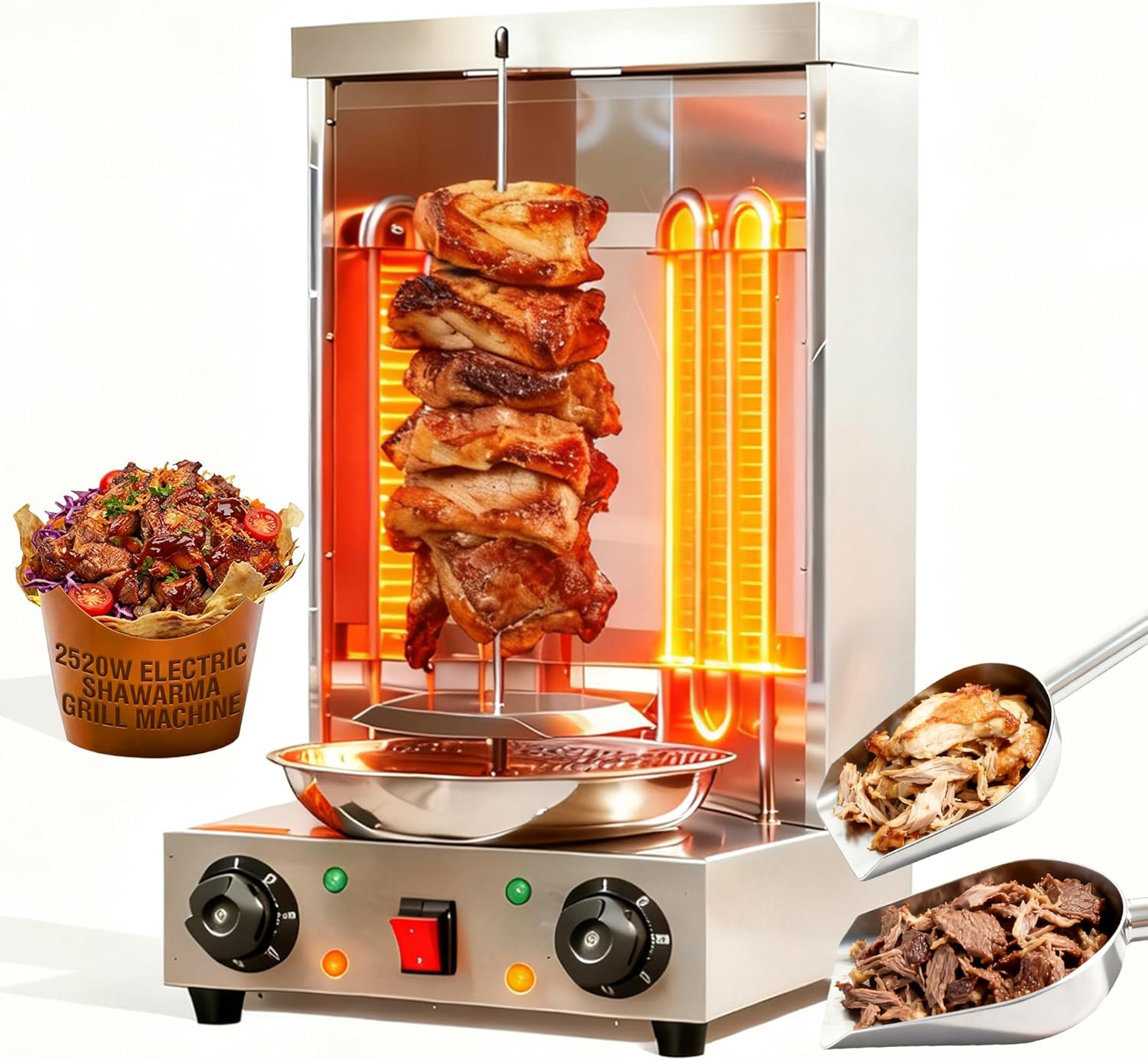 Electric Shawarma Grill Machine-2520W Electric Vertical Rotisserie with Dual Burners