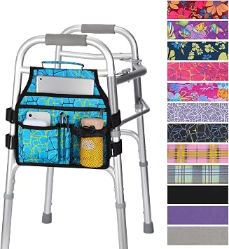 supregear Side Walker Bag, Walker Accessories Bag w/Cup Holder, Folding Walker Basket Waterproof Walker Organizer Caddy Pouch for Most Walker with Side Bar for Seniors, Elderly, Double Sided