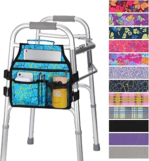 supregear Side Walker Bag, Walker Accessories Bag w/Cup Holder, Folding Walker Basket Waterproof Walker Organizer Caddy Pouch for Most Walker with Side Bar for Seniors, Elderly, Double Sided