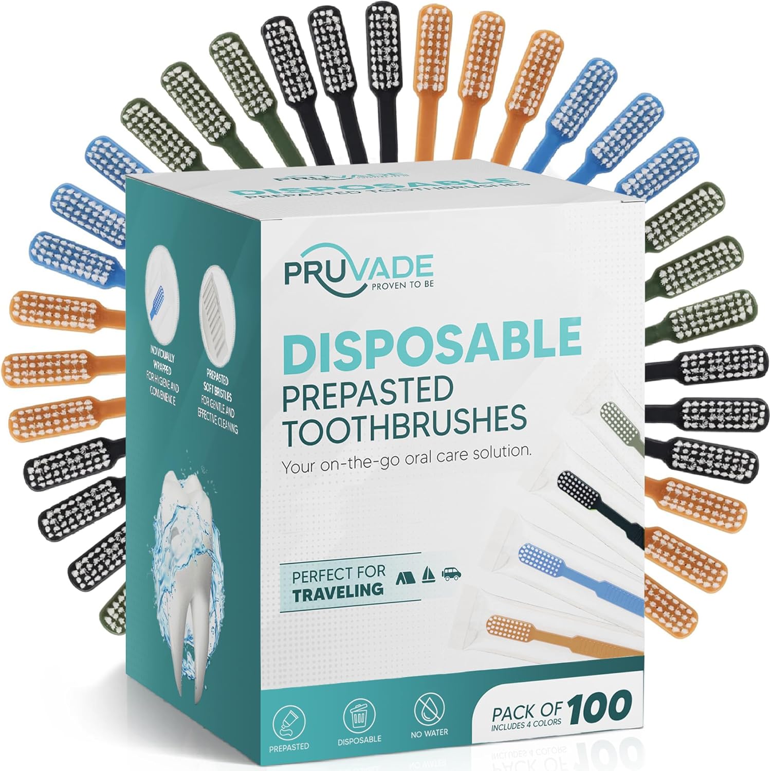 100 Pack Disposable Toothbrushes with Toothpaste, Built in - Prepasted Toothbrushes Individually Wrapped |Single Use Waterless Tooth Brush with Soft Bristles for Hotel, Camping, Travel